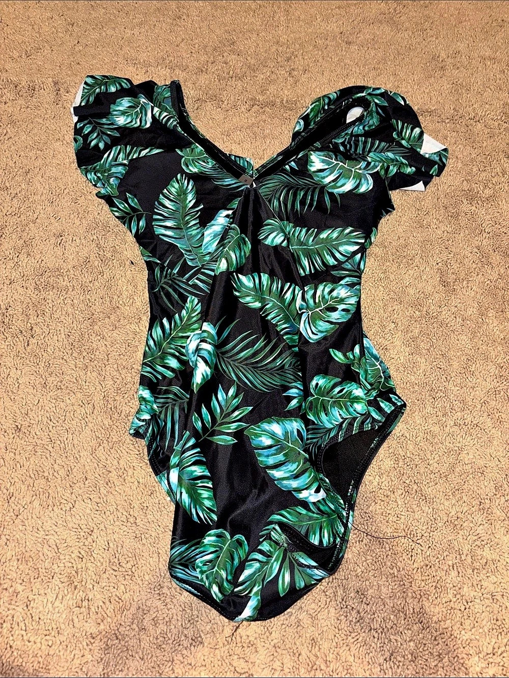 Tropical Leaf One-Piece Swimsuit in Black & Green Like New